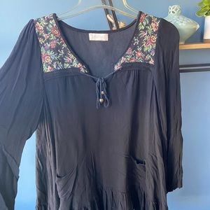 Altar’d State Black Blouse with Floral Design- Size Large